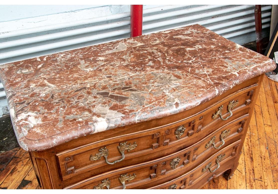 French Provincial 18th Century Carved Walnut Marble-Top Commode For Sale