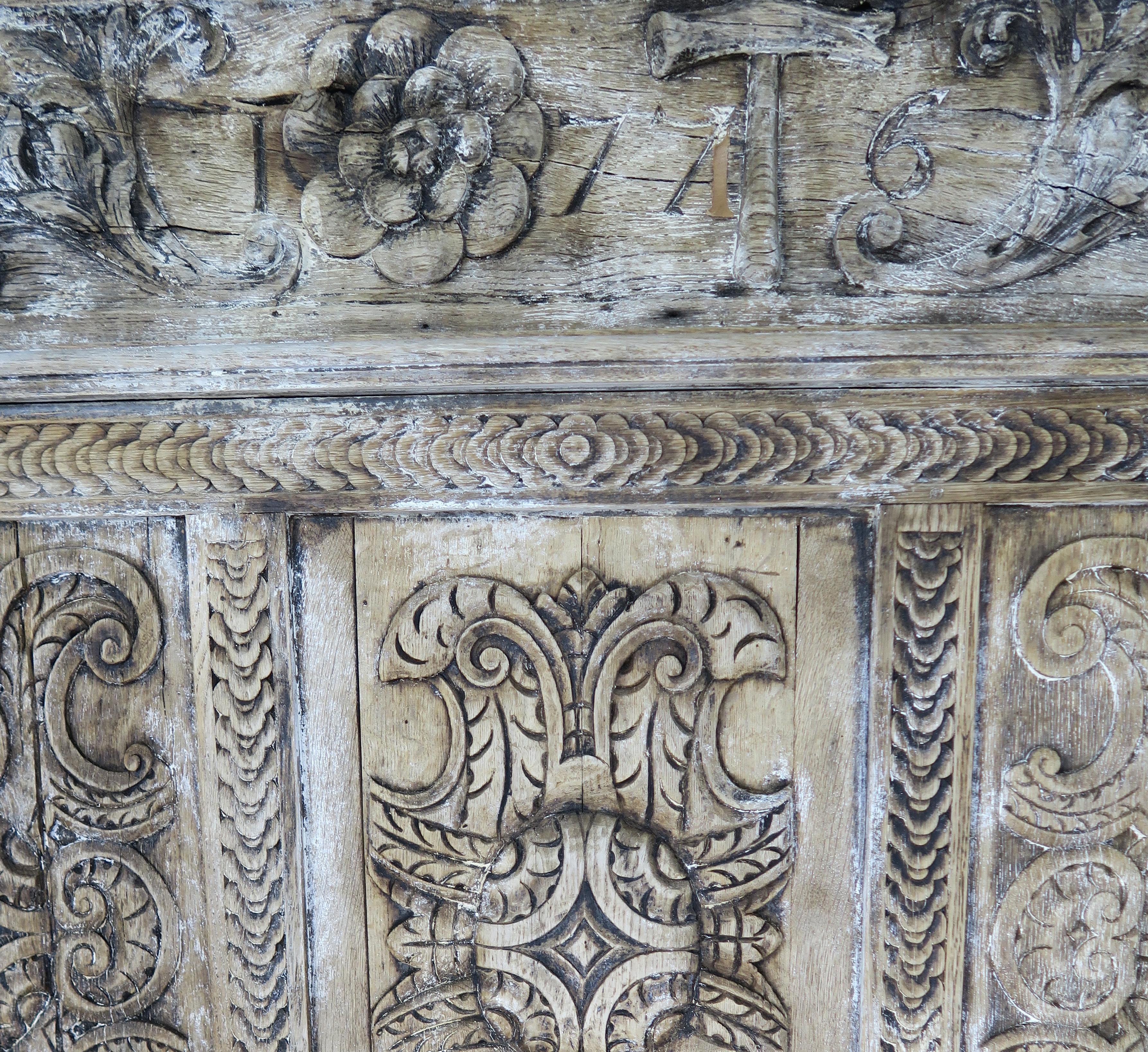 18th Century Carved Wood Four Poster Canopy Bed Frame In Distressed Condition In Los Angeles, CA