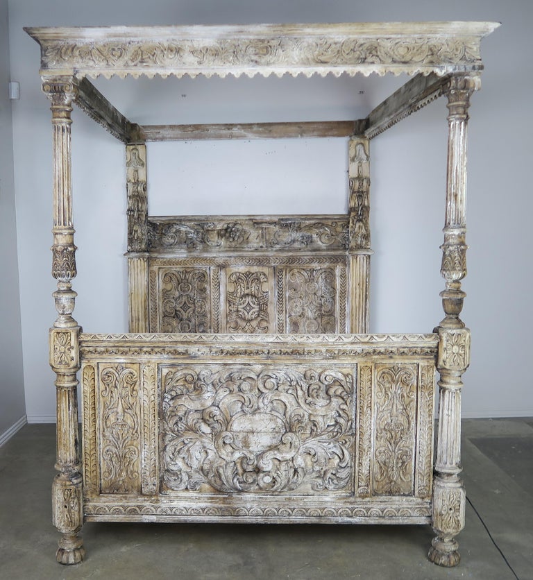 18th Century Carved Wood Four Poster Canopy Bed Frame For ...