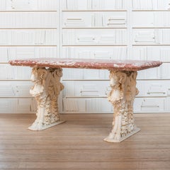 18th C Center Table with Red Languedoc Marble Top and Italian Carved Marble Ram