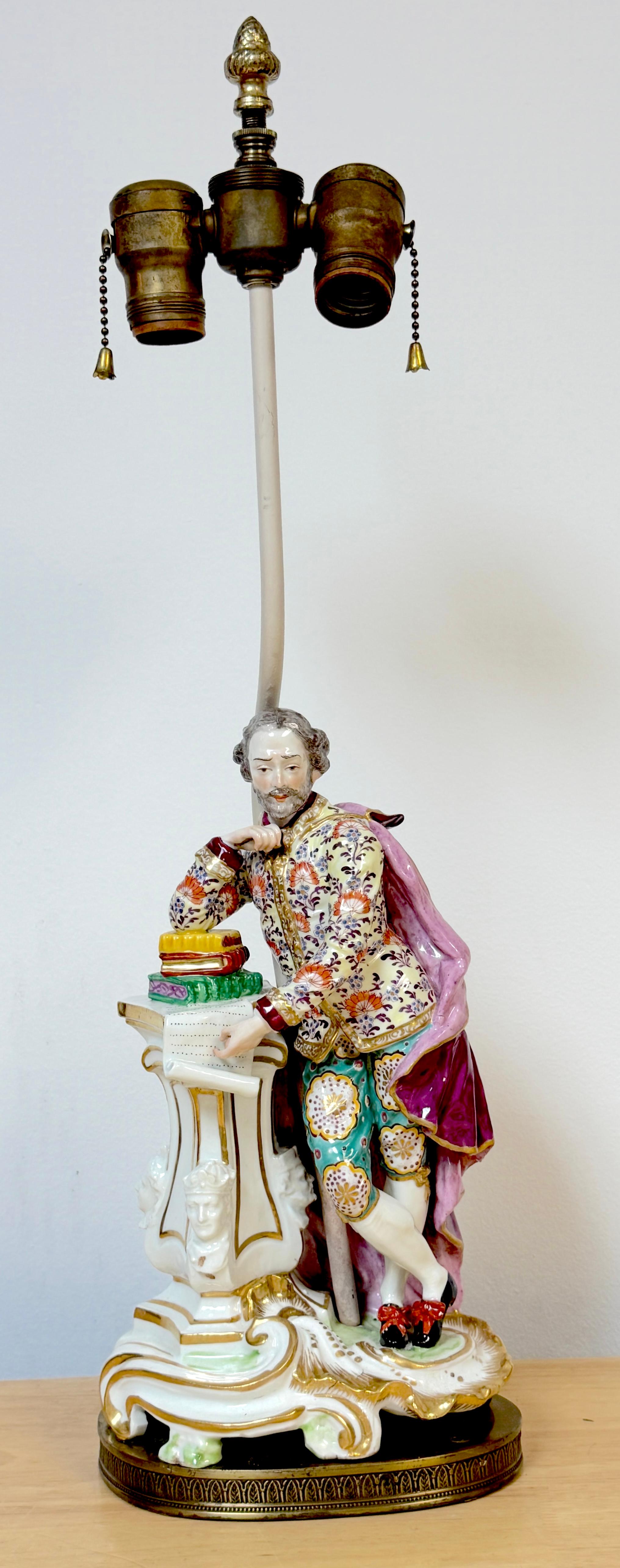 Chelsea Porcelain Figur von Shakespeare aus dem 18. Jahrhundert, jetzt als Lampe im Angebot 11