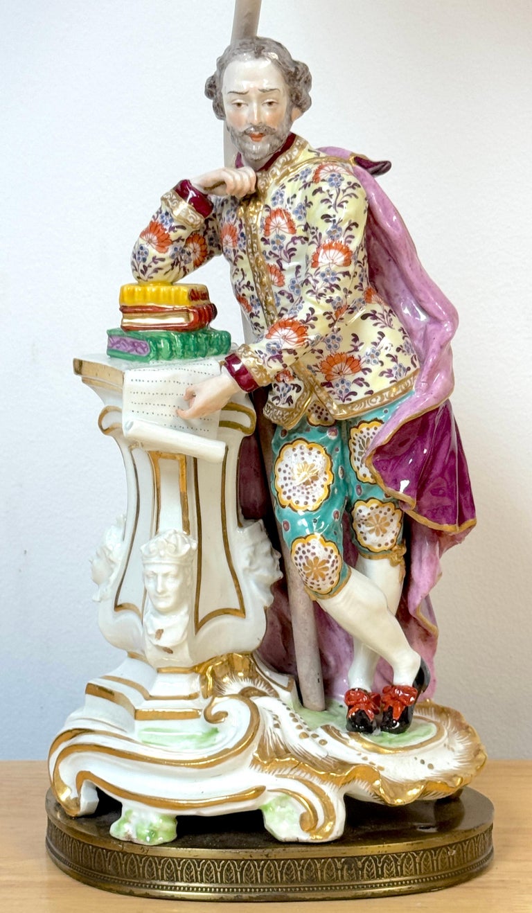 18th C. Chelsea Porcelain Figure of Shakespeare, Now As A Lamp For