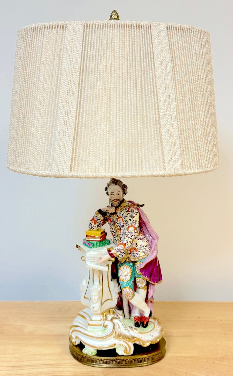 18th C. Chelsea Porcelain Figure of Shakespeare, Now As A Lamp For