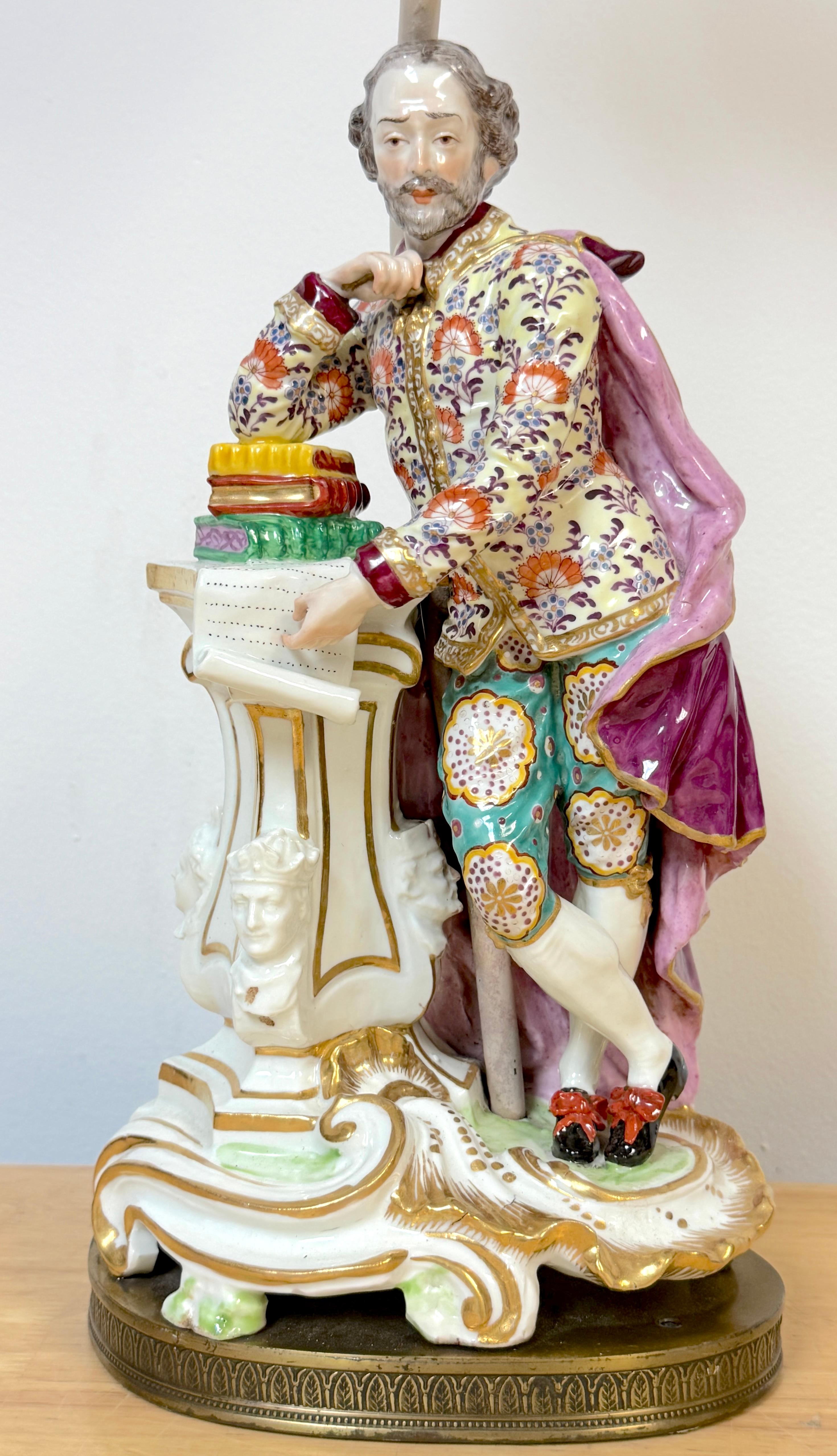 Chelsea Porcelain Figur von Shakespeare aus dem 18. Jahrhundert, jetzt als Lampe (Englisch) im Angebot