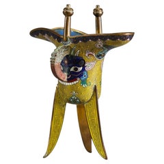 18th C. Chinese Bronze and cloisonné enamel wine cup for ritual ceremonies