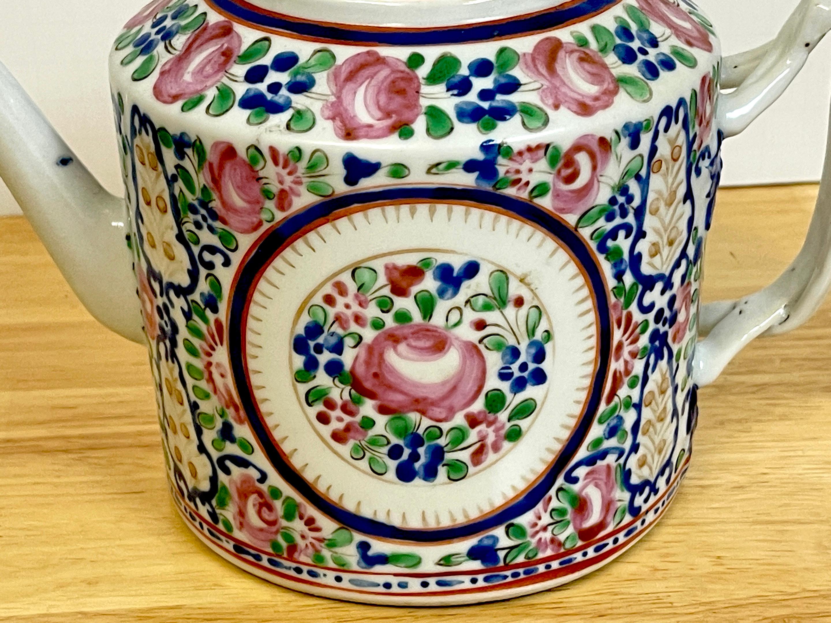 Hand-Painted 18th C Chinese Export Famille Rose Tea Pot, in the French Taste For Sale
