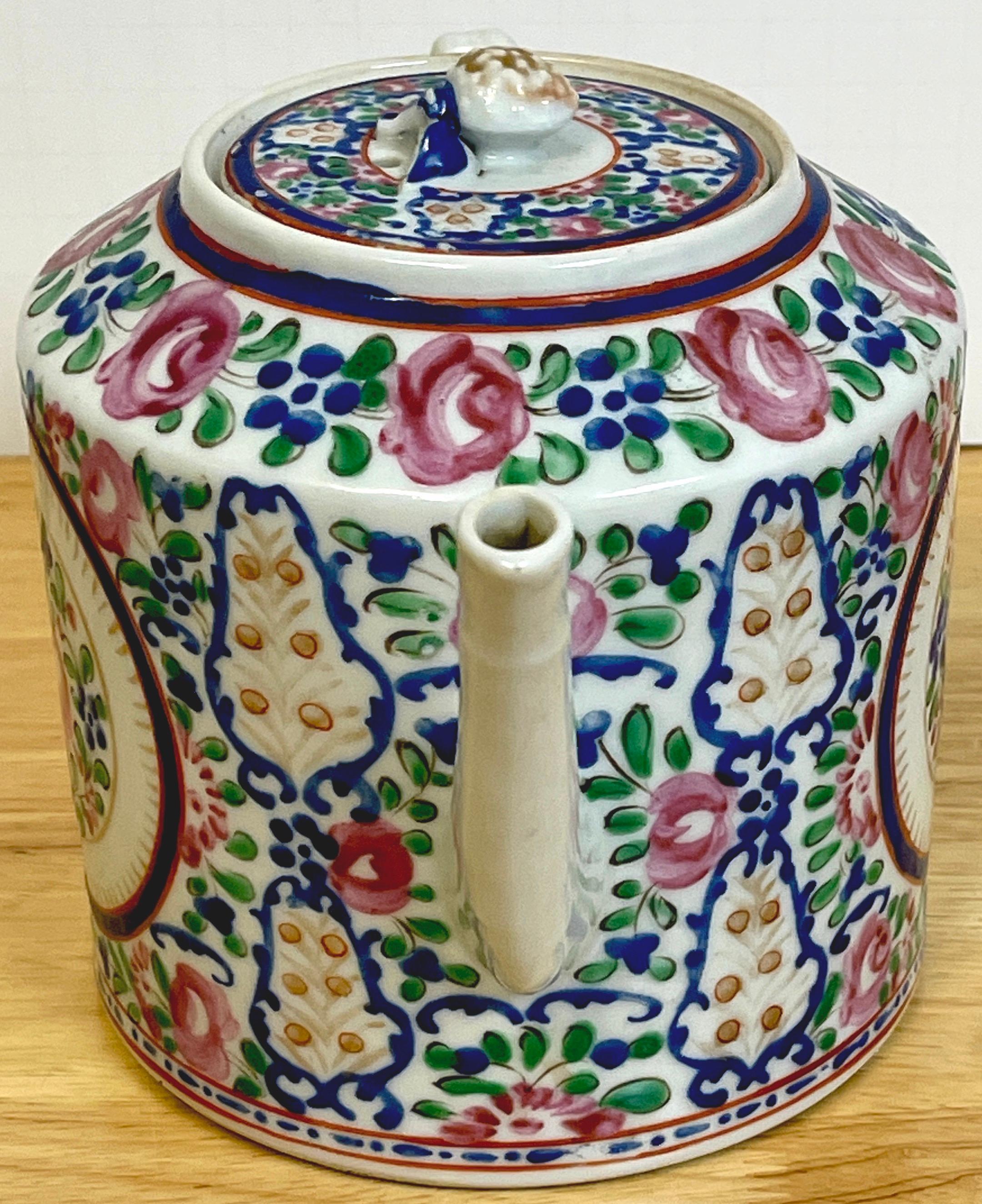 Porcelain 18th C Chinese Export Famille Rose Tea Pot, in the French Taste For Sale