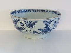 18th C Chinese Export Porcelain Bowl Hand Painted Blue and White ptn, Ca 1770