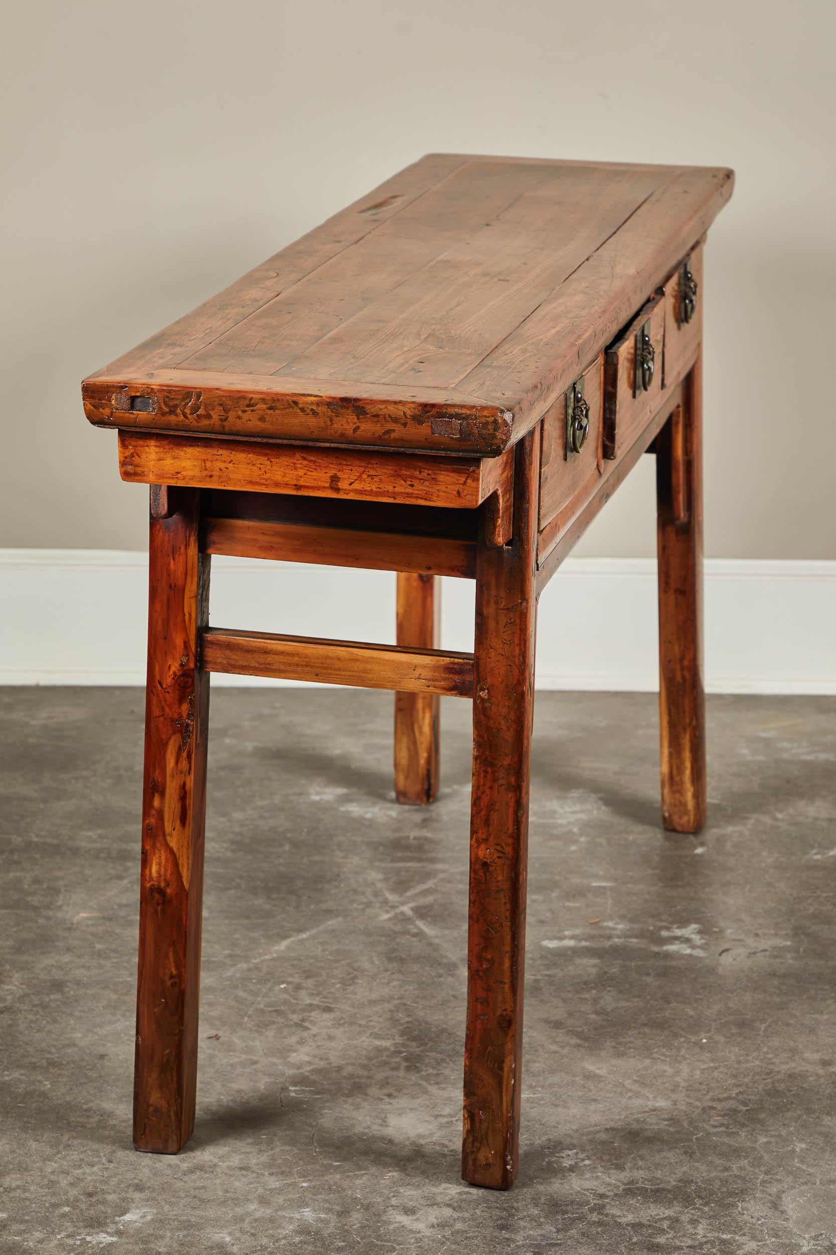 18th C. Chinese Three Drawer Ancient Cedar Sideboard 5