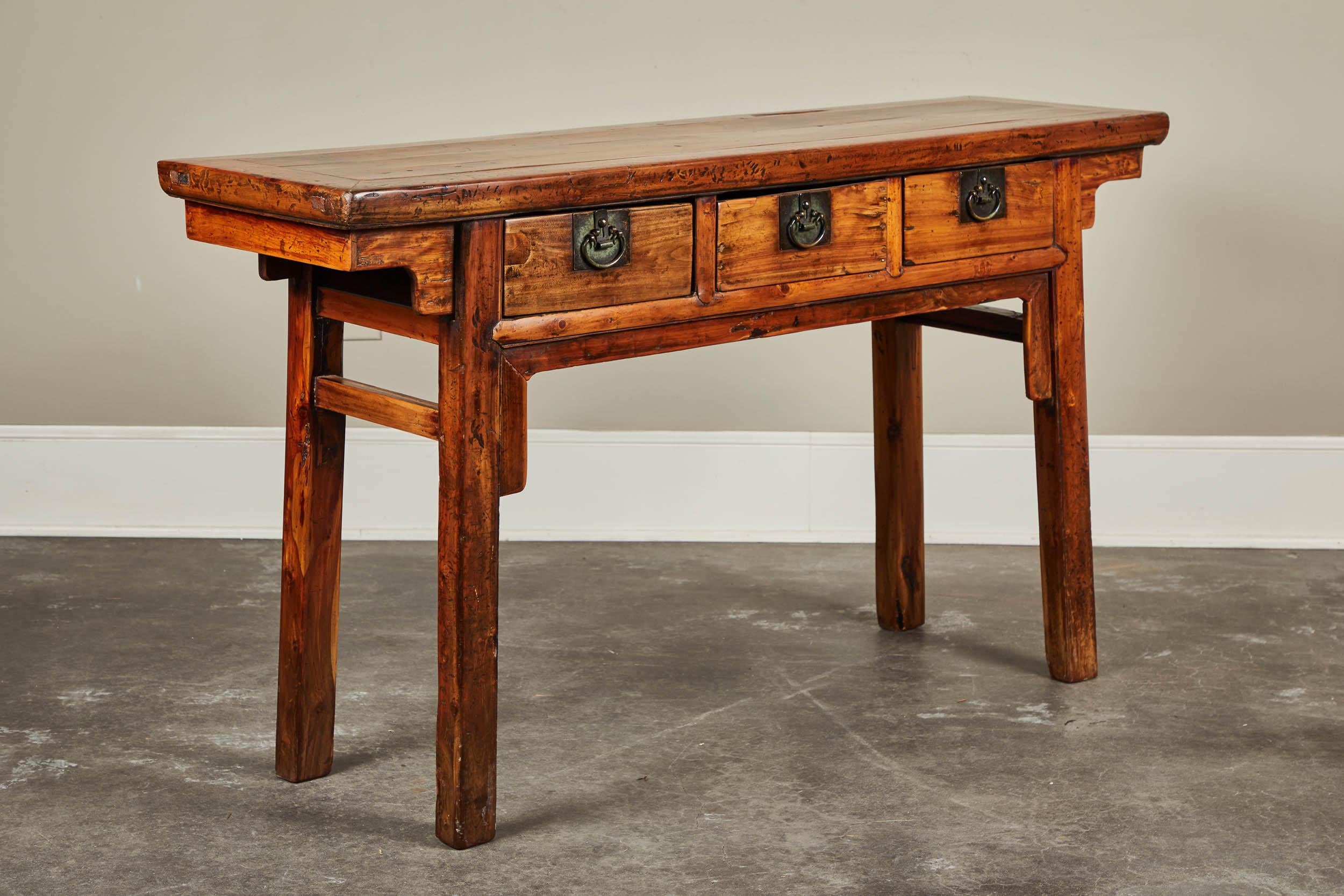 18th C. Chinese Three Drawer Ancient Cedar Sideboard 3