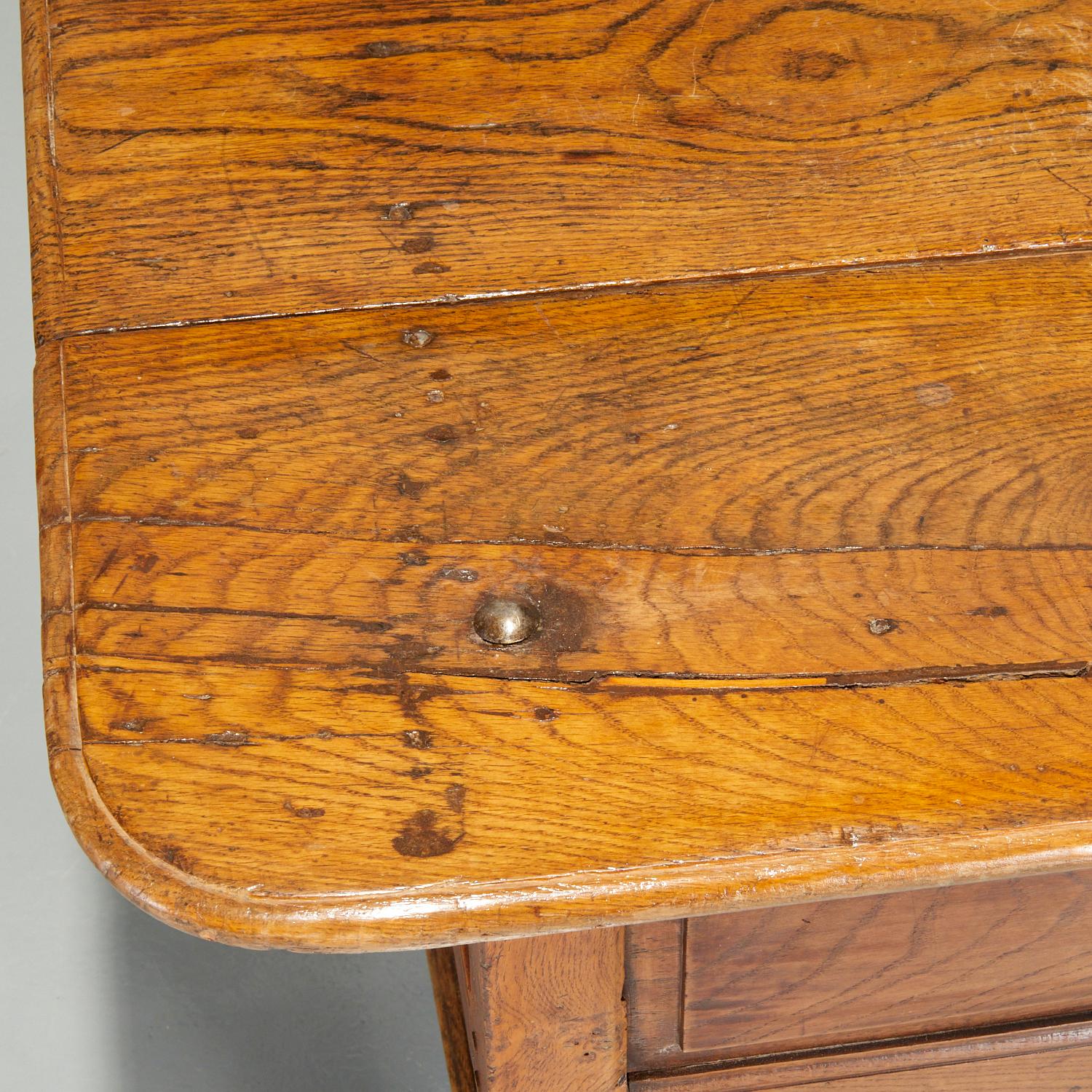 18th Century 18th C. Continental Baroque Carved Oak Table with Storage and Iron Hardware For Sale