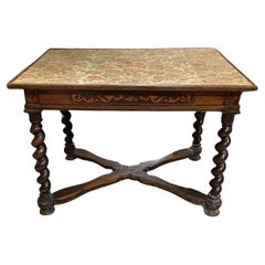 18th c Continental Fruitwood Table with Fabric Lined Top and Barley Twist Legs