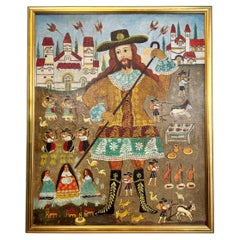 Antique 18th C Cuzco School Oil on Canvas Saint Isidore the Labourer