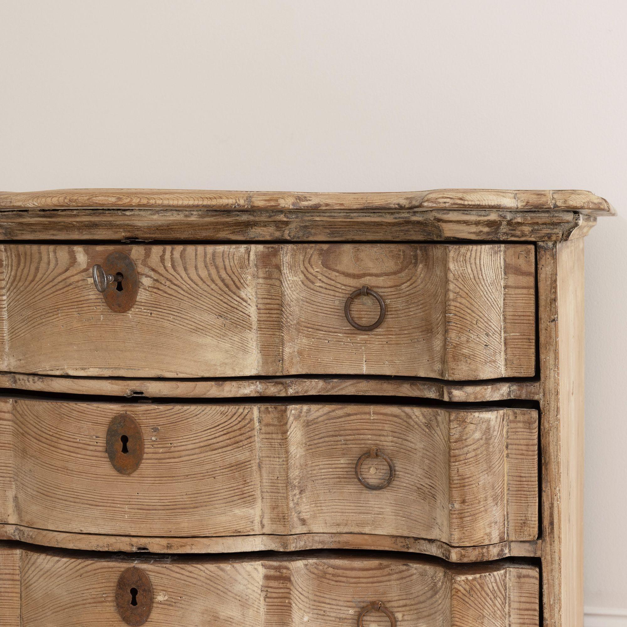 Hand-Carved 18th c. Danish Pine Arbalette Shaped Commode in Original Patina For Sale
