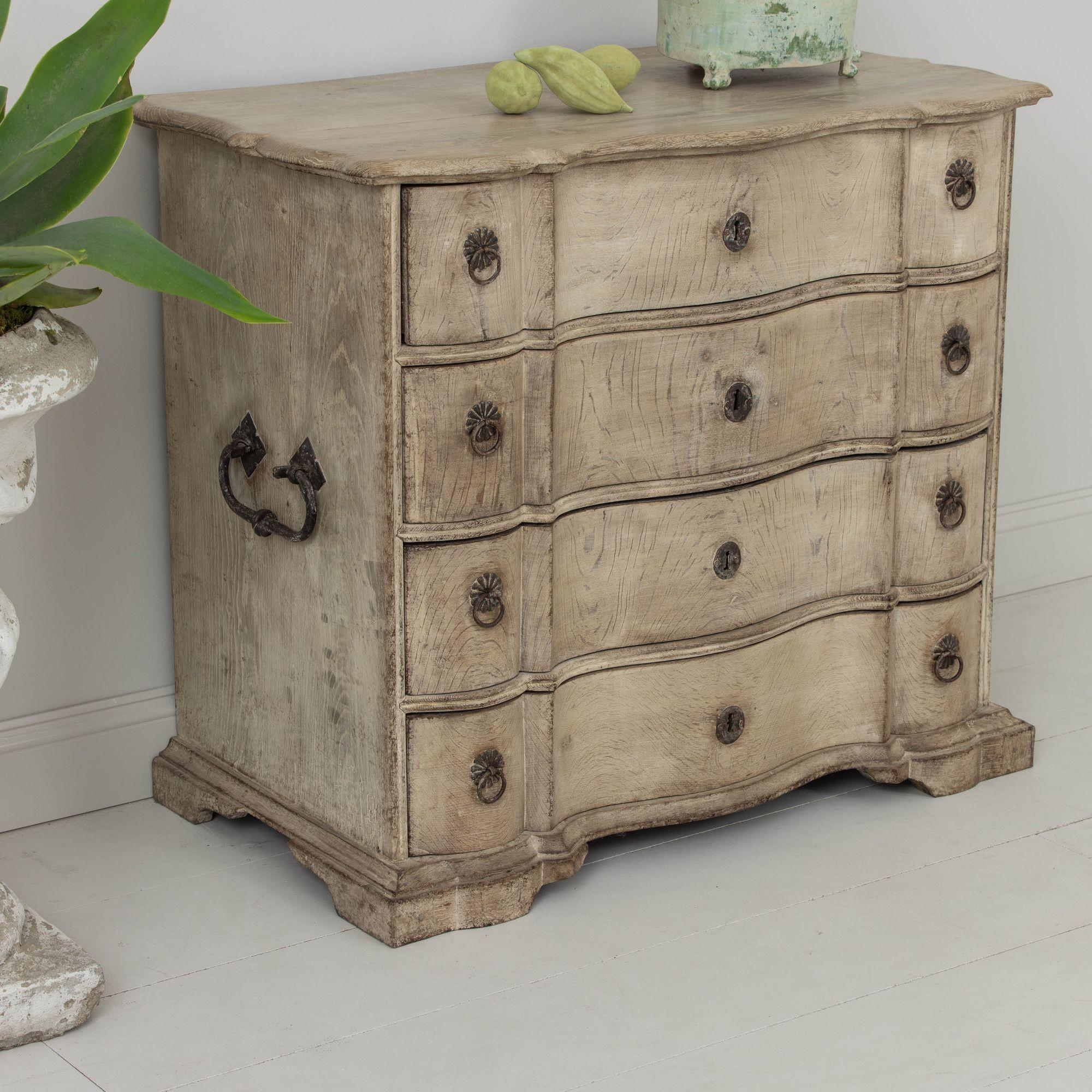 Rococo 18th c. Danish Oak Commode in Original Patina with Arbalette Shaped Front For Sale