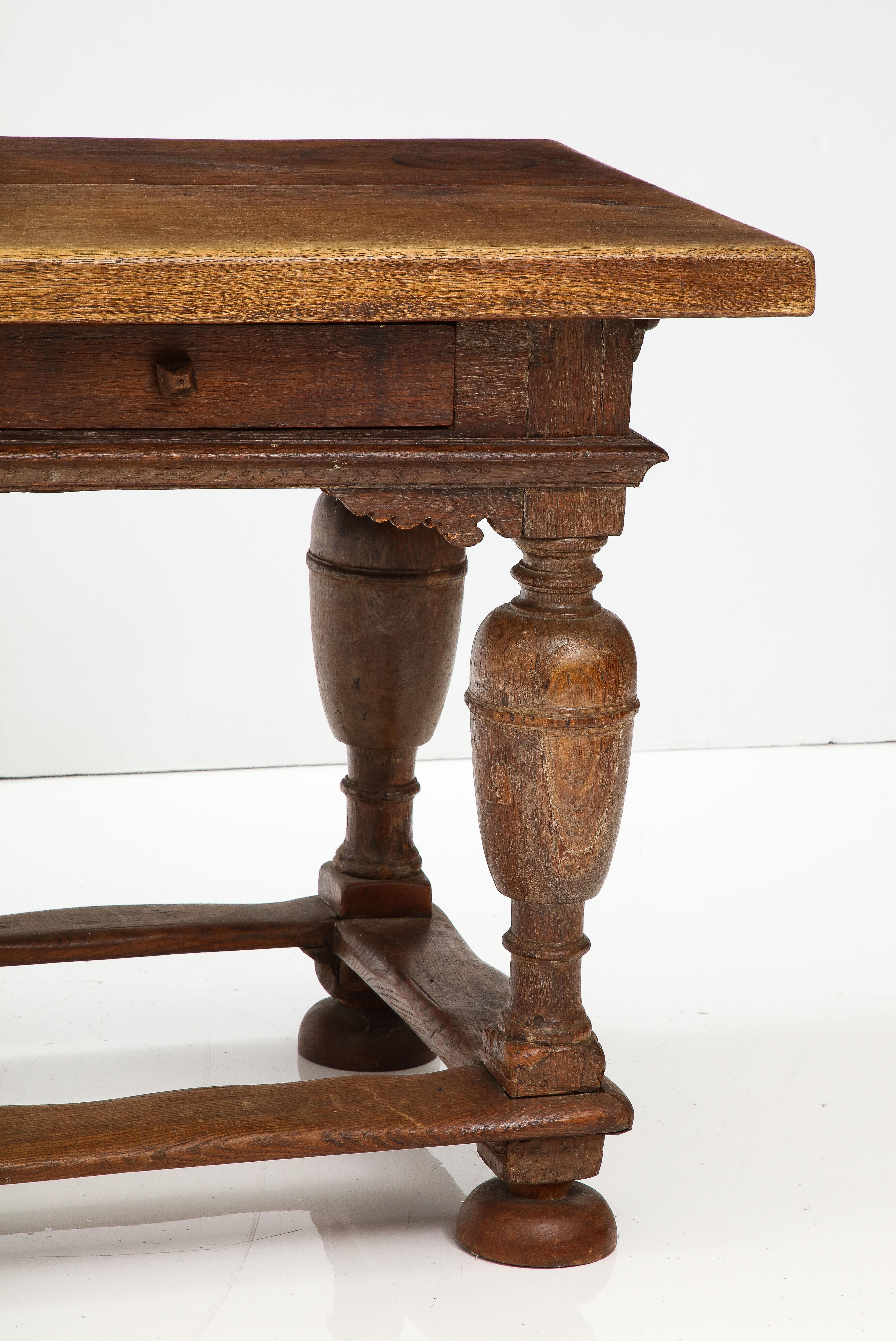 Baroque 18th C. Danish Oak Table with Thick Top For Sale