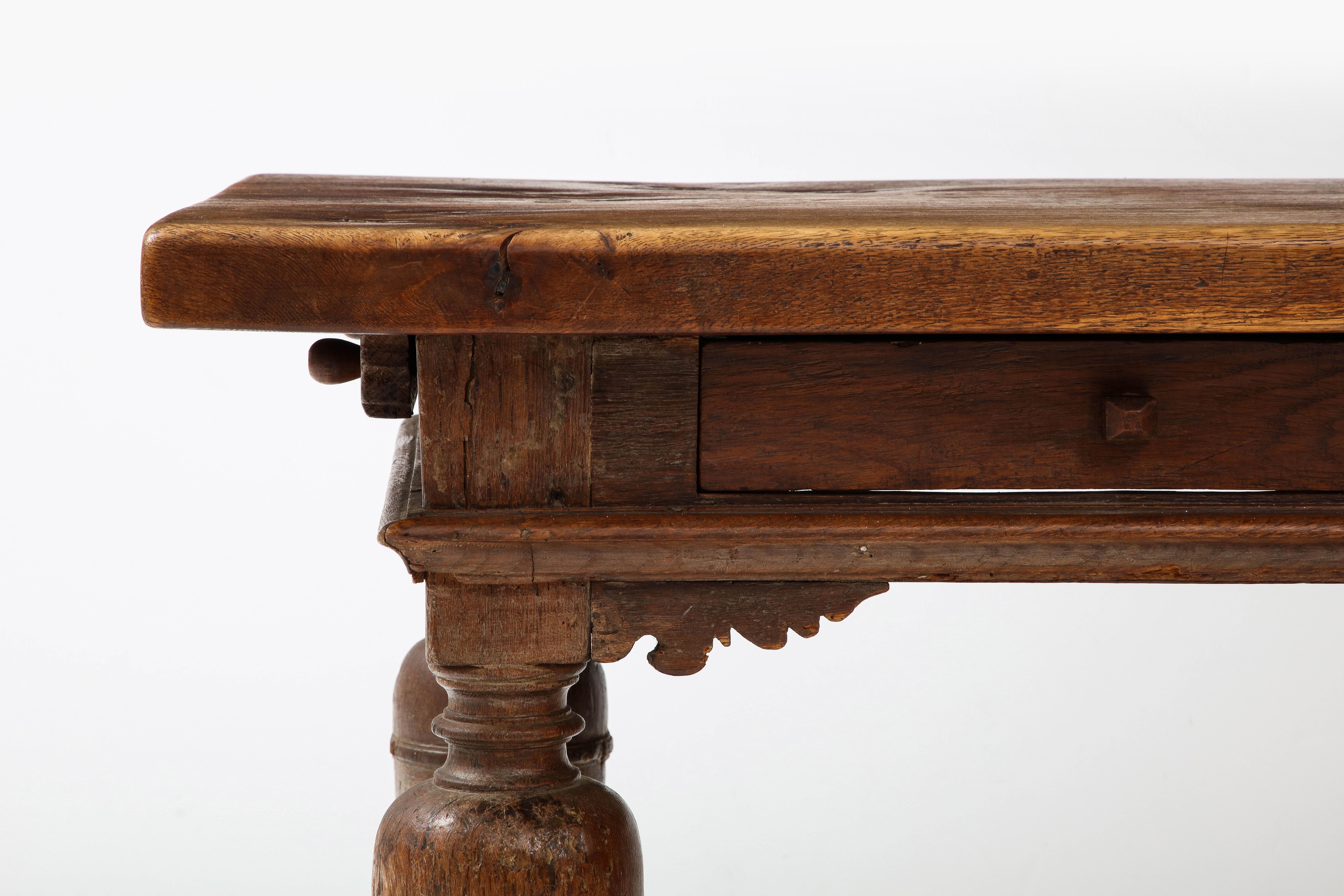 18th C. Danish Oak Table with Thick Top For Sale 1