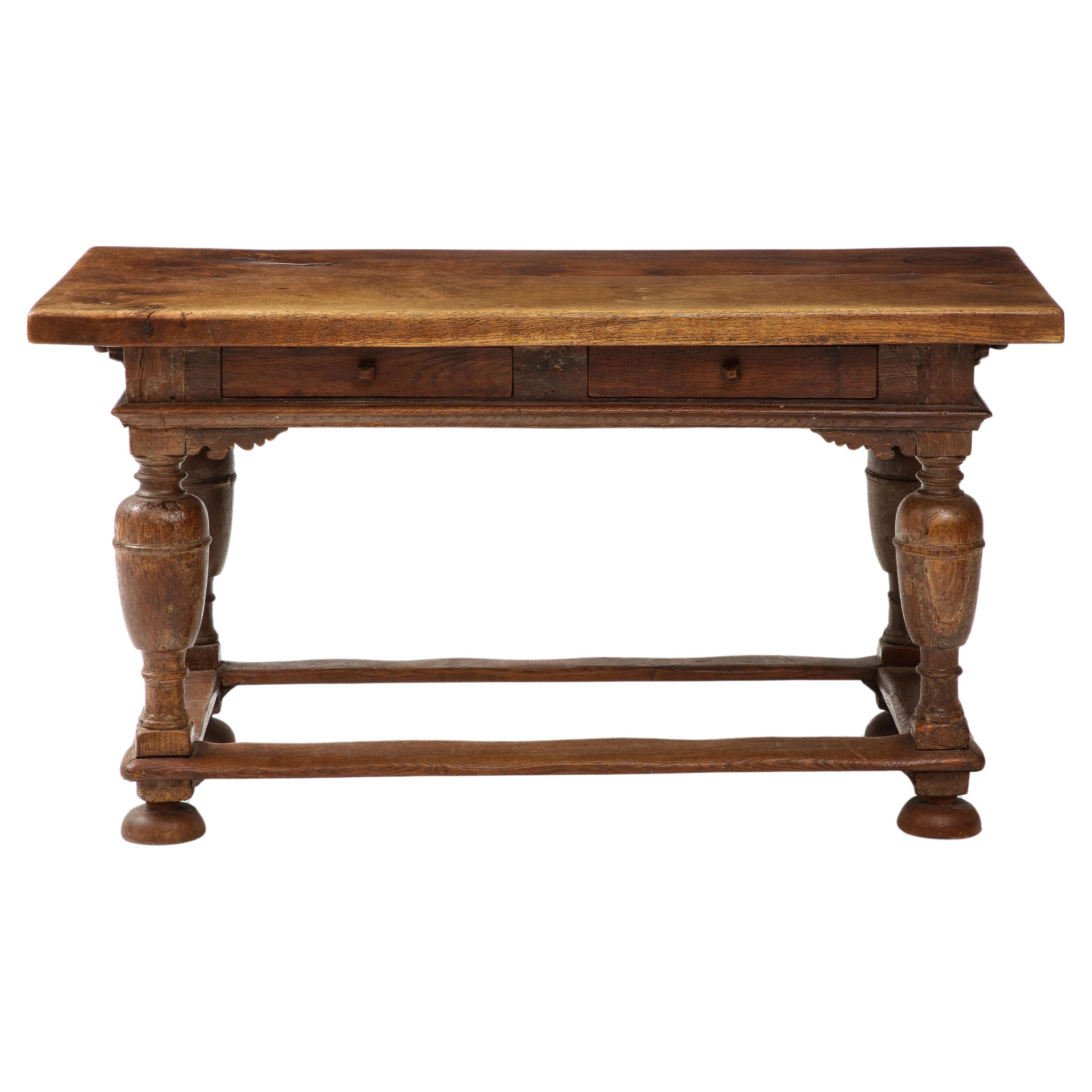 18th C. Danish Oak Table with Thick Top For Sale