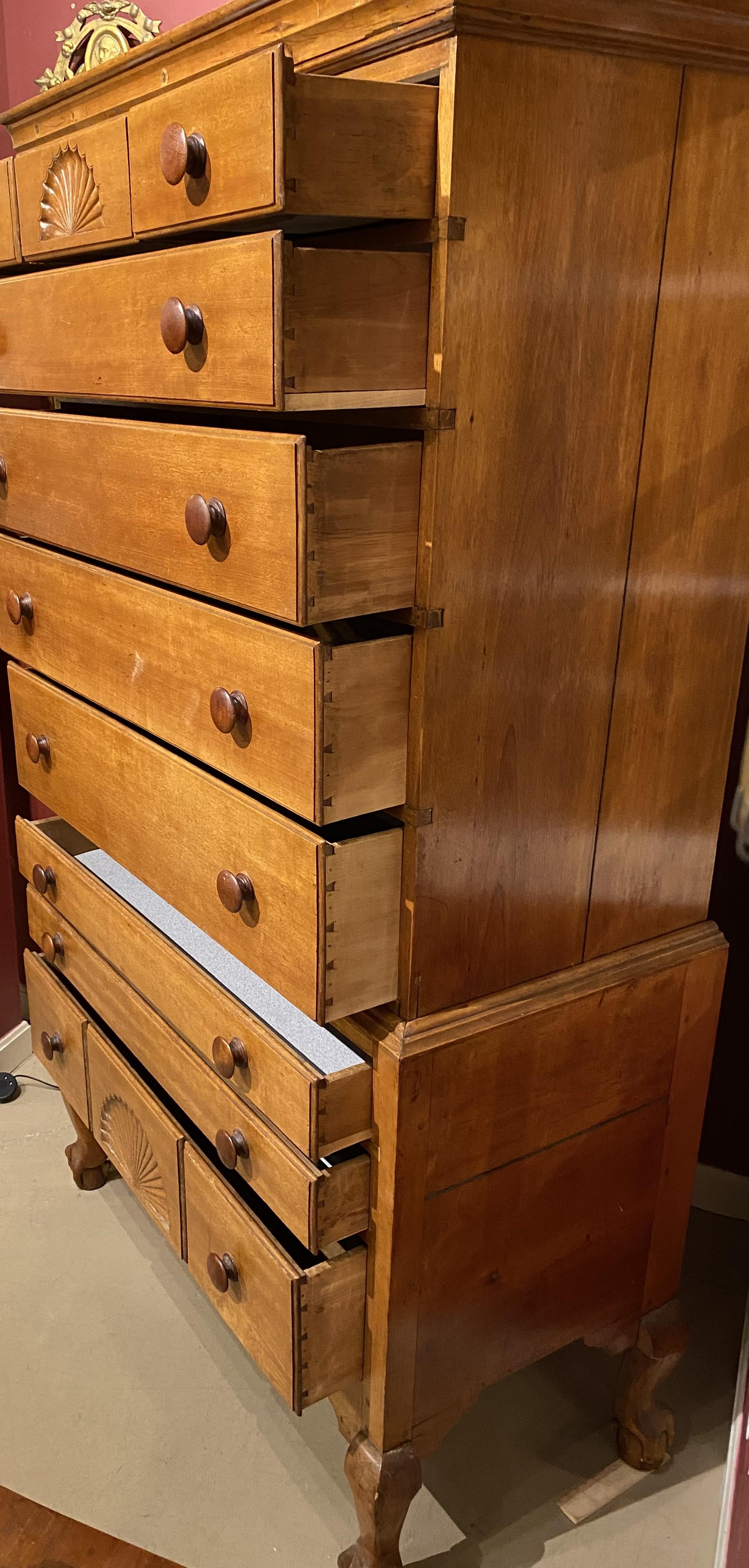 18th c Dunlap School NH Highboy in Birch With Provenance For Sale 1