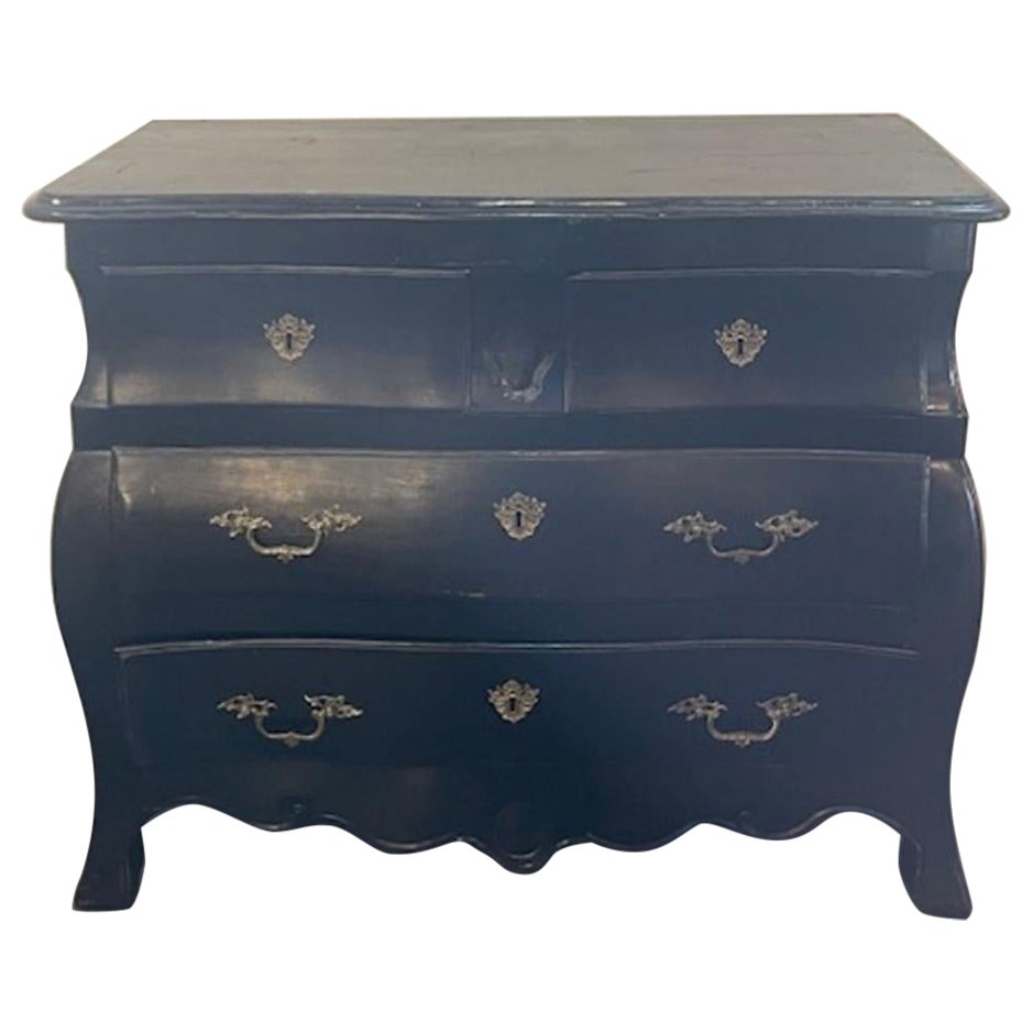 18th c. Dutch Bombe Black Painted Commode For Sale