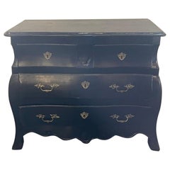 18th c. Dutch Bombe Black Painted Commode