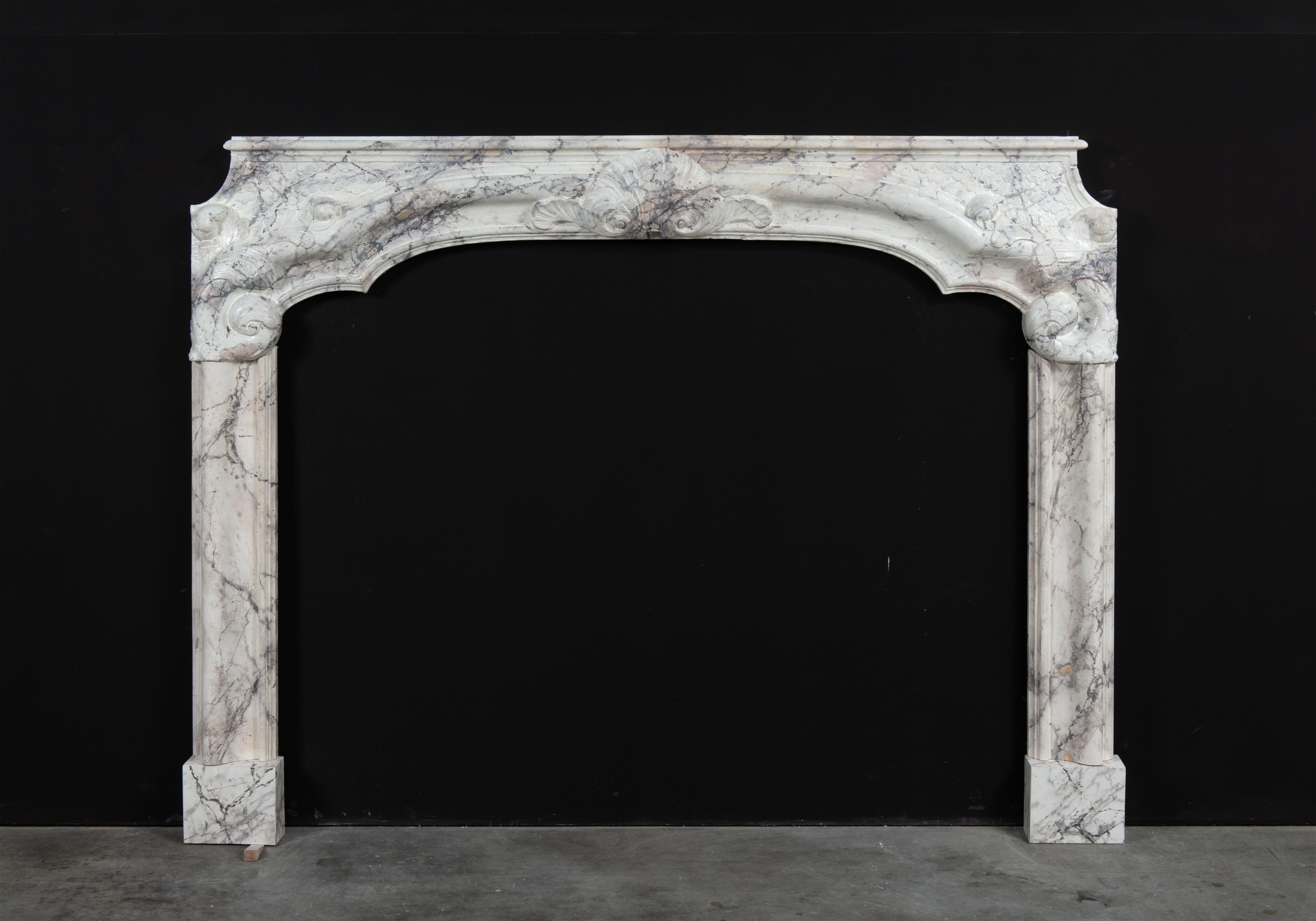 18th-Century Dutch Louis XIV Fireplace Mantel in Original Painted Marble Imitation
From a Grand Canal House Reception Room in Amsterdam

This exceptional 18th-century Dutch Louis XIV wooden fireplace mantel is an architectural showpiece of rare