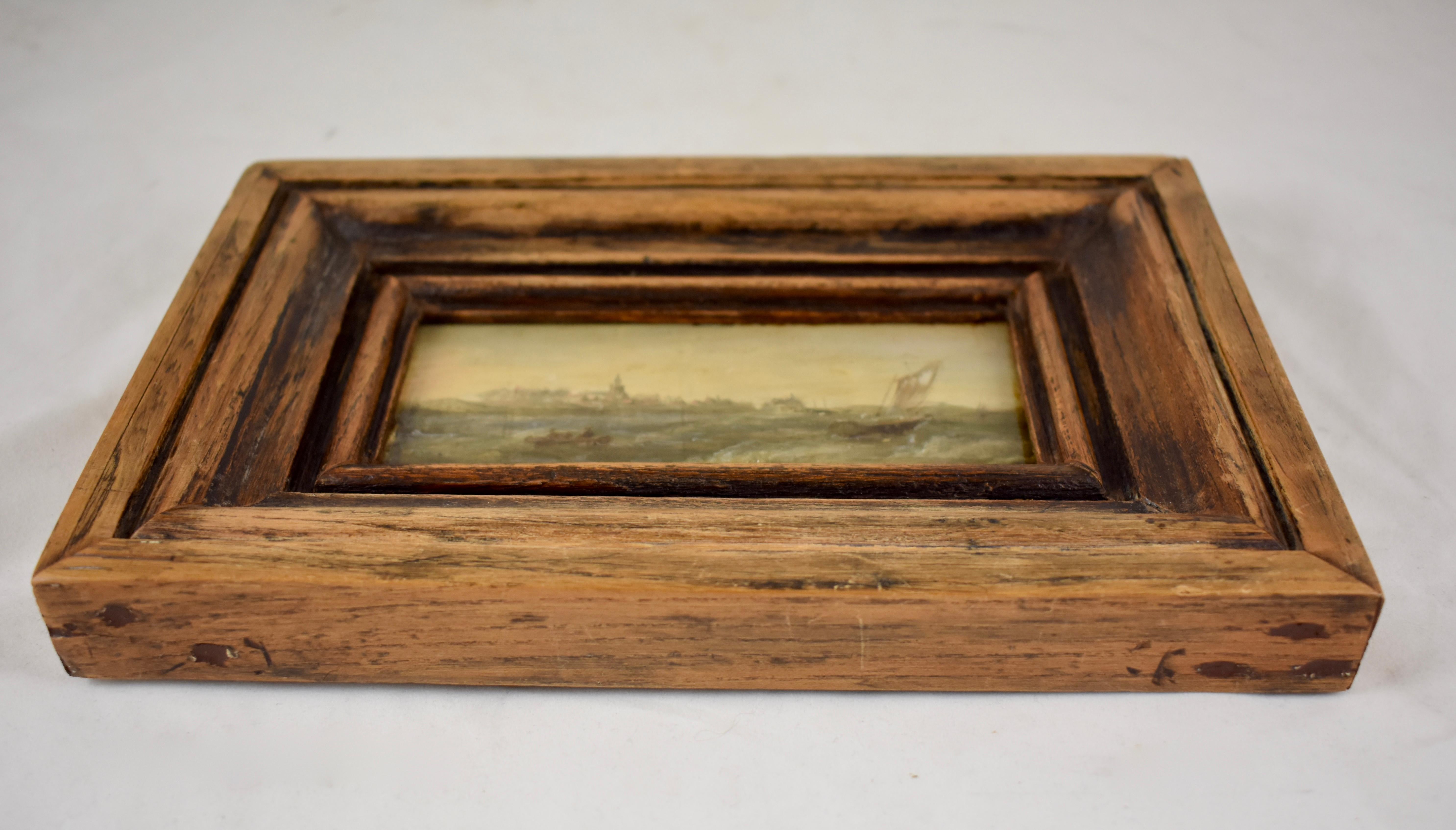 18th Century Dutch Oil on Board Seascape Painting in a Custom Walnut Wood Frame 6