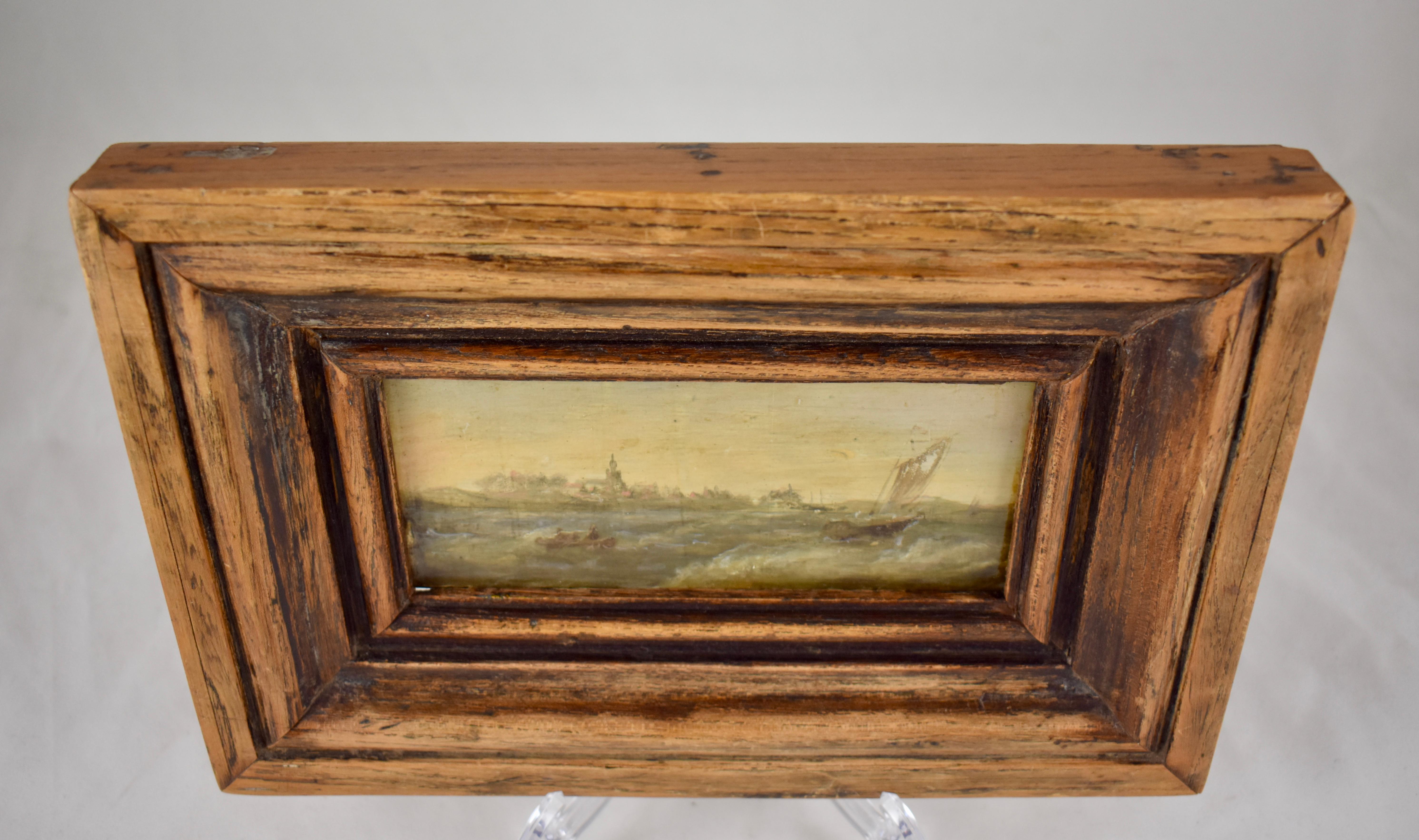 18th Century Dutch Oil on Board Seascape Painting in a Custom Walnut Wood Frame 7