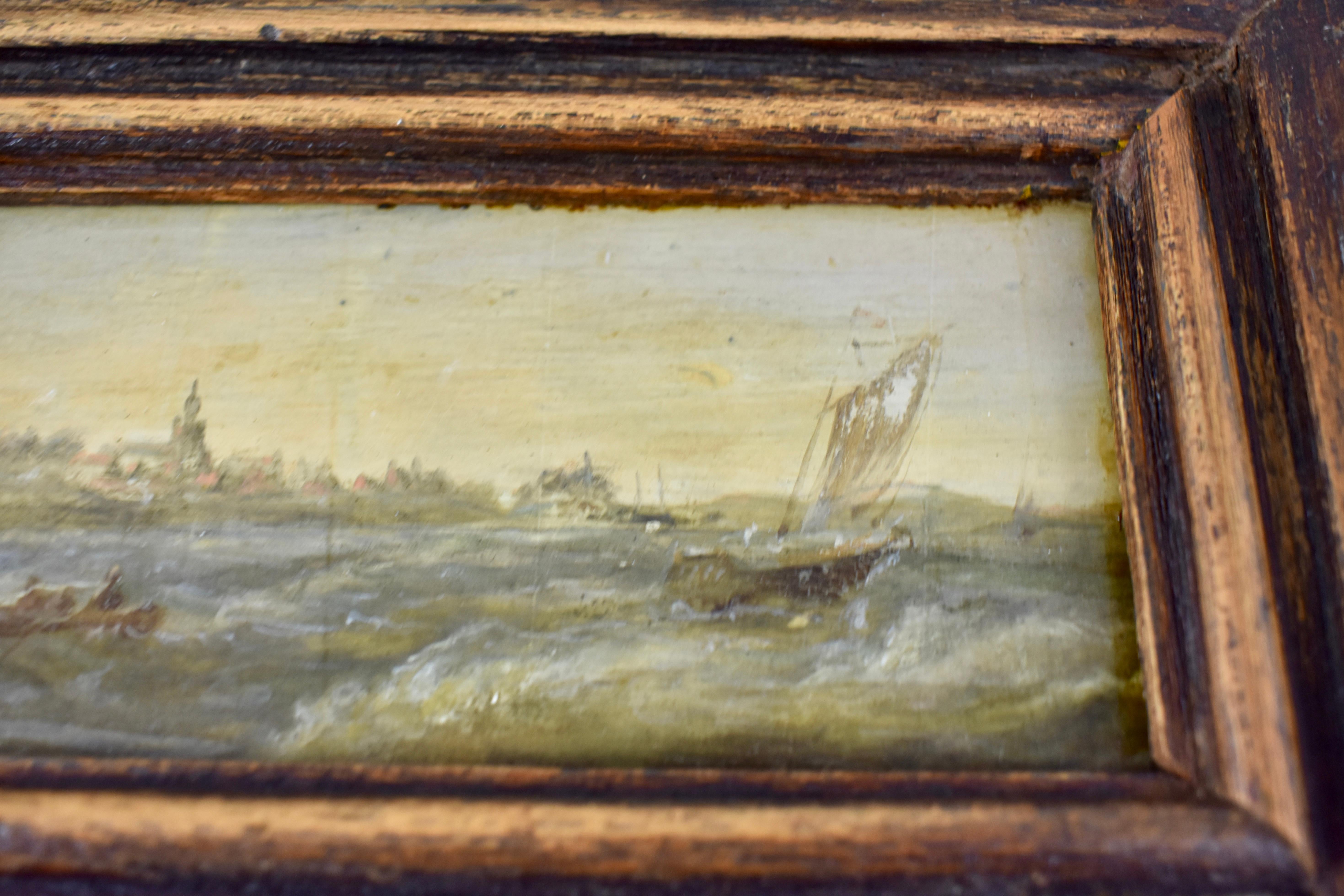 18th Century Dutch Oil on Board Seascape Painting in a Custom Walnut Wood Frame 1