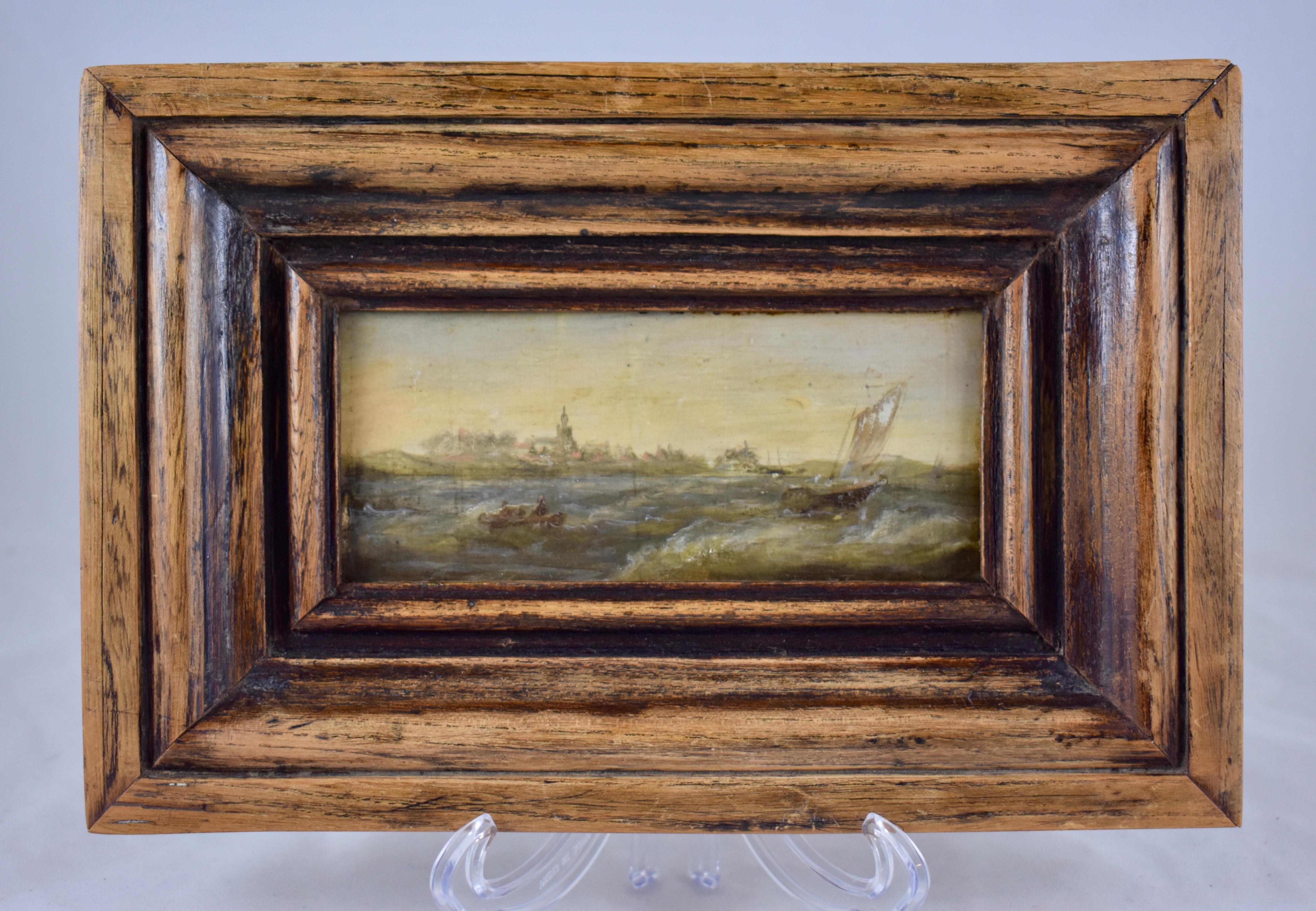 18th Century Dutch Oil on Board Seascape Painting in a Custom Walnut Wood Frame 4