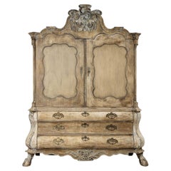 18th c. Dutch Rococo Period Oak Linen Cabinet Press in Original Patina