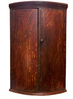 18th-C. Early American Primitive Grain Faux Bois Painted Corner Wall Cabinet