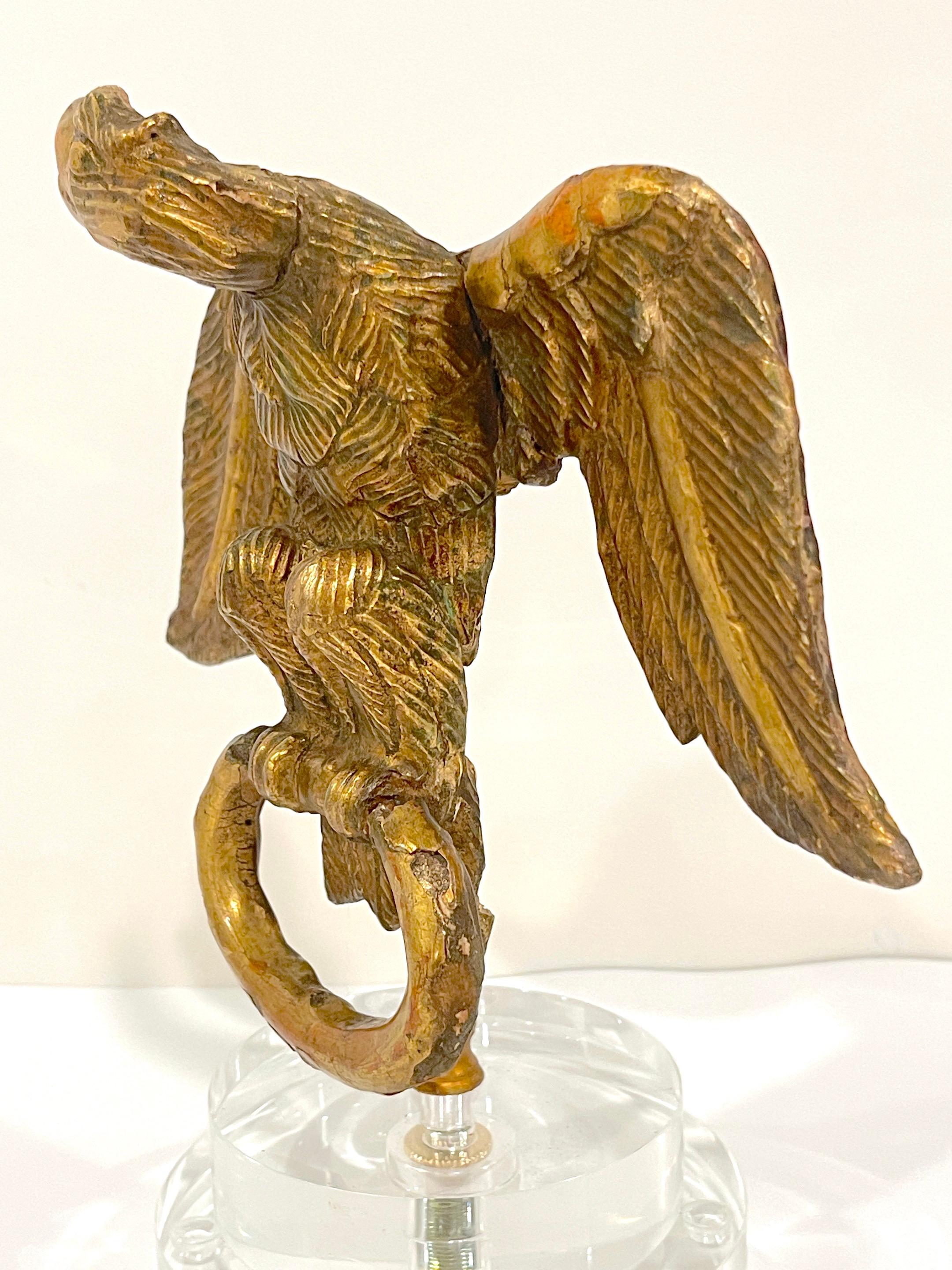 18th C. English Carved Giltwood Eagle Facing Left, on Lucite Pedestal Base For Sale 6