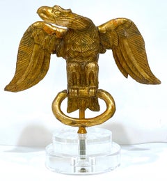 18th C. English Carved Giltwood Eagle Facing Left, on Lucite Pedestal Base