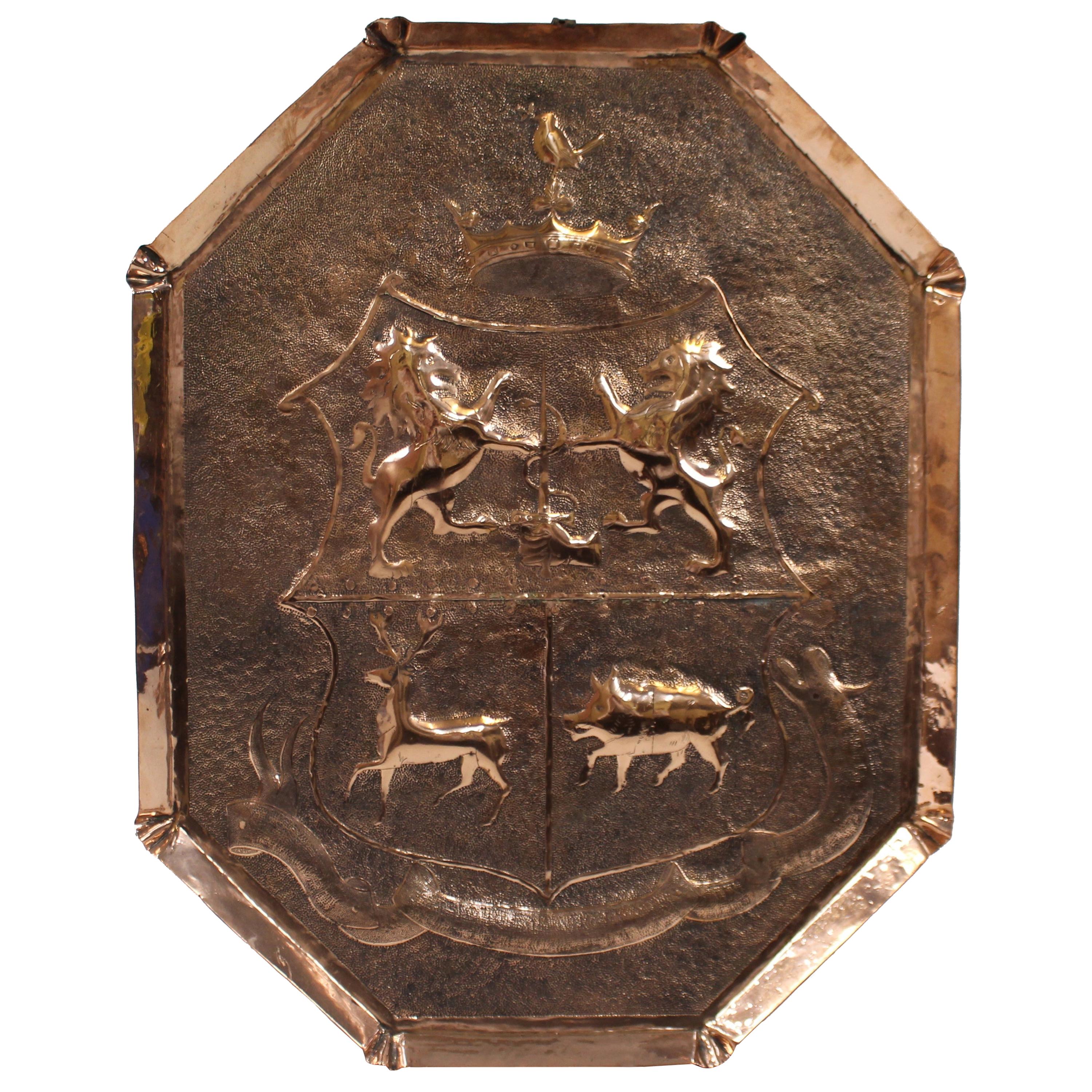 18th Century English Copper Armorial Wall Hanging For Sale
