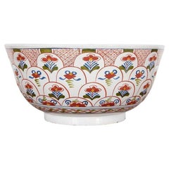 Rare Pair of 18th c. English Delft Polychrome Punch Bowls