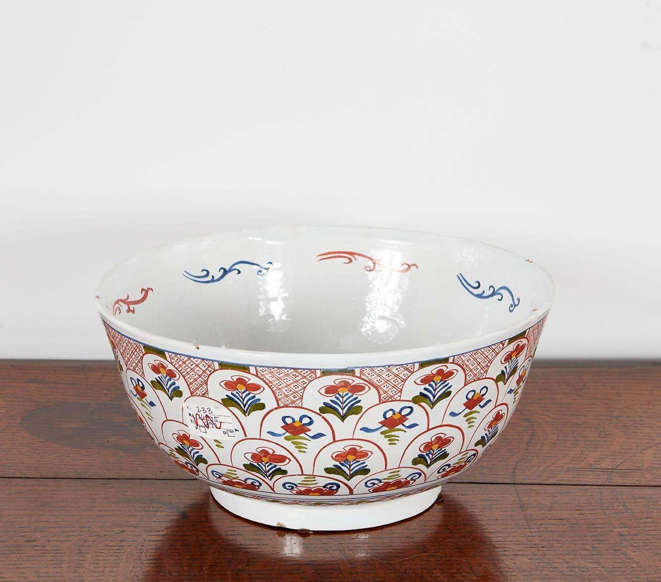 Late 18th Century 18th c. English Delft Polychrome Punch Bowl For Sale