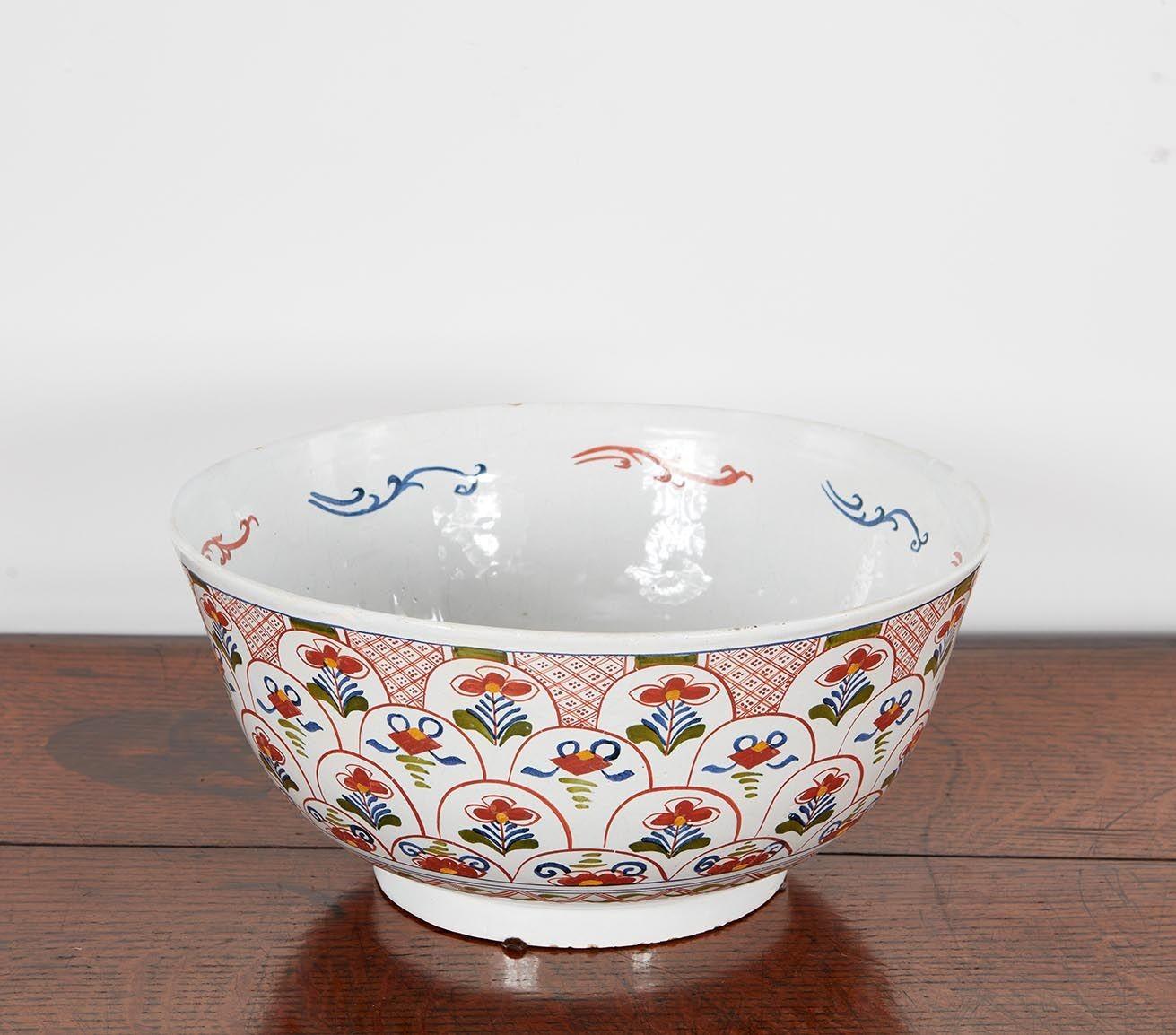 18th c. English Delft Polychrome Punch Bowl For Sale 1