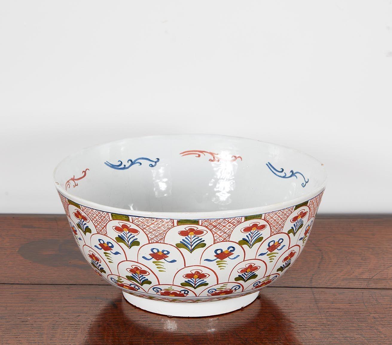 18th c. English Delft Polychrome Punch Bowl For Sale 2