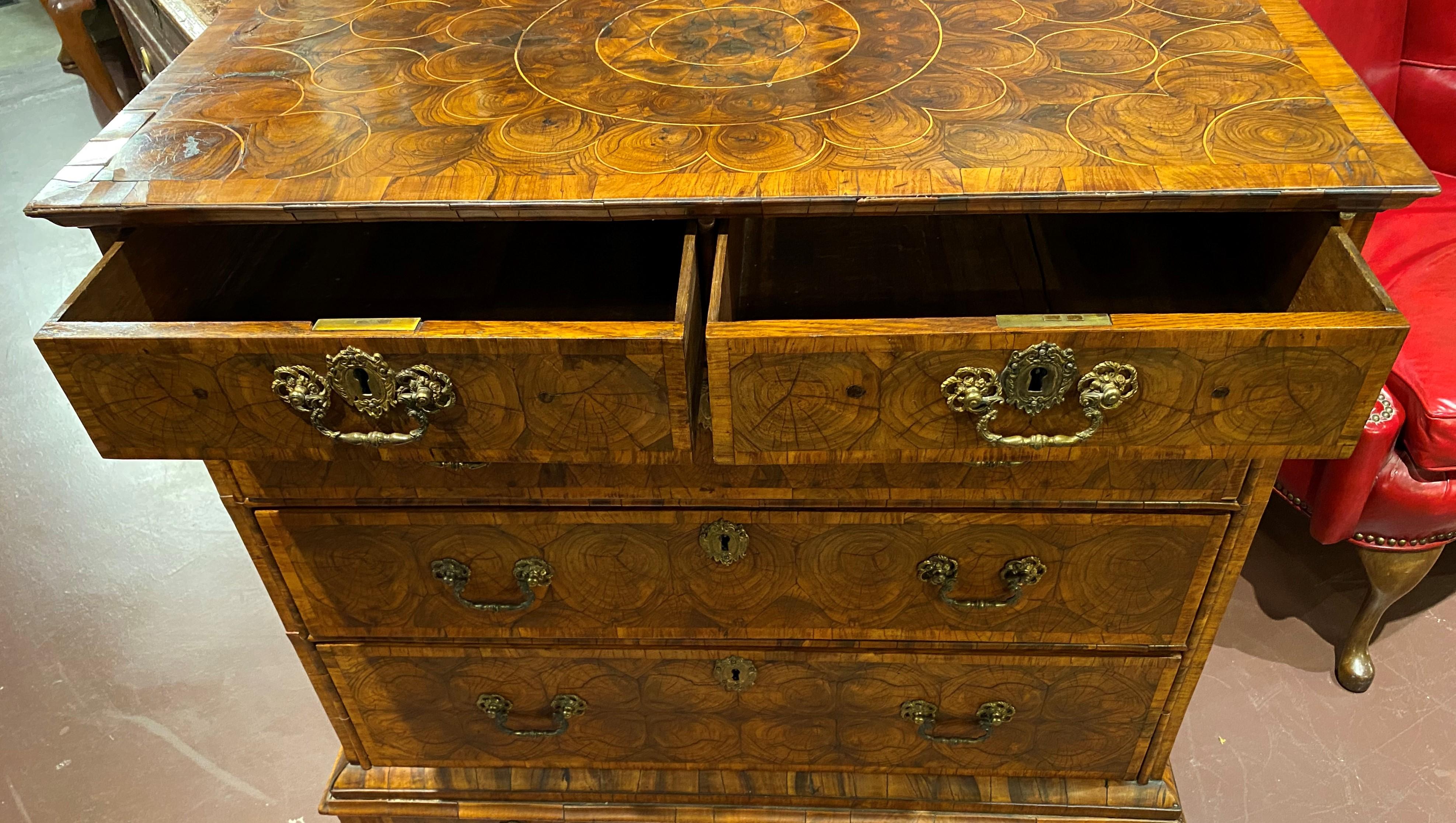 18th Century and Earlier 18th Century English Endgrain Walnut Veneer Chest of Drawers from Minley Manor For Sale