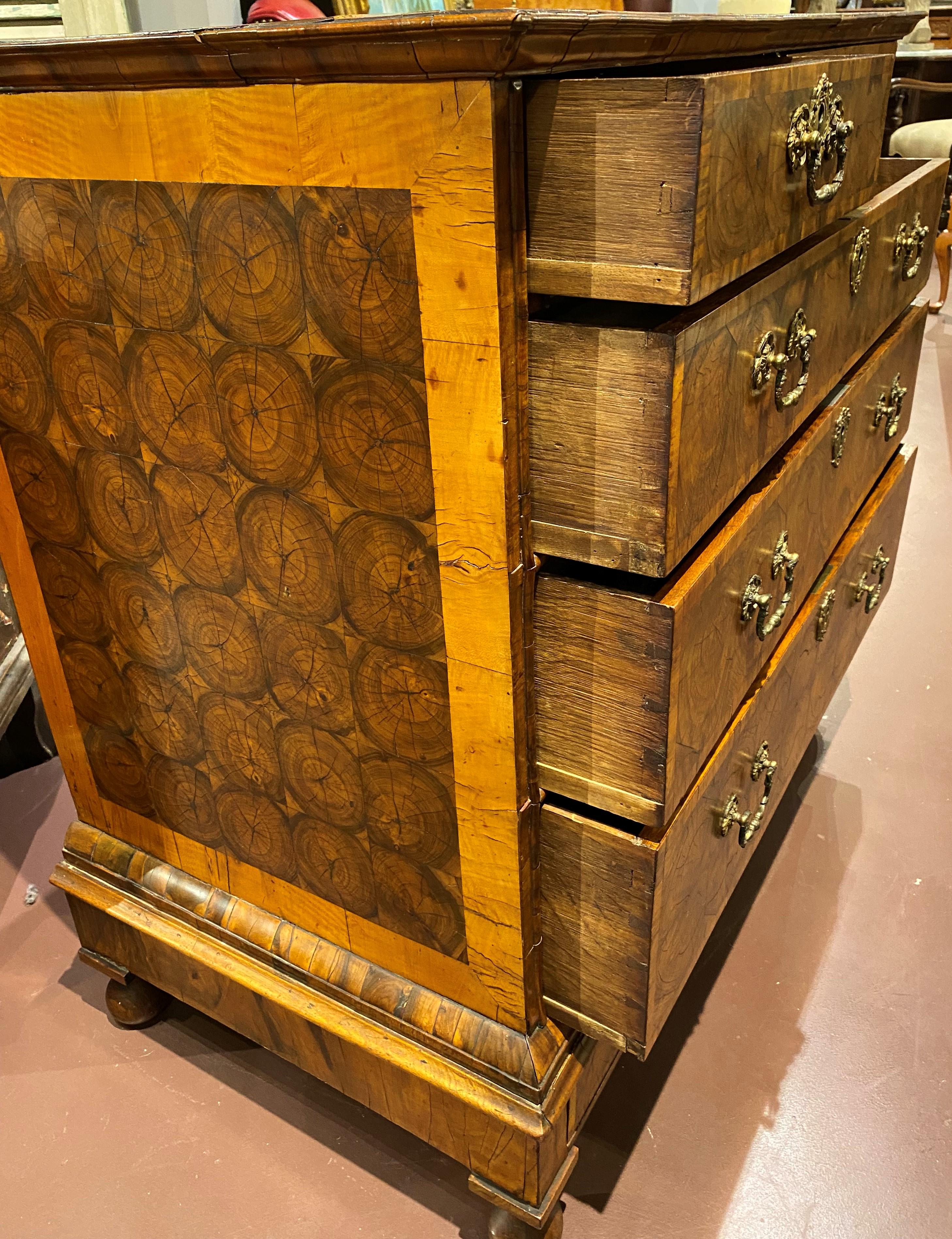 18th Century English Endgrain Walnut Veneer Chest of Drawers from Minley Manor For Sale 2