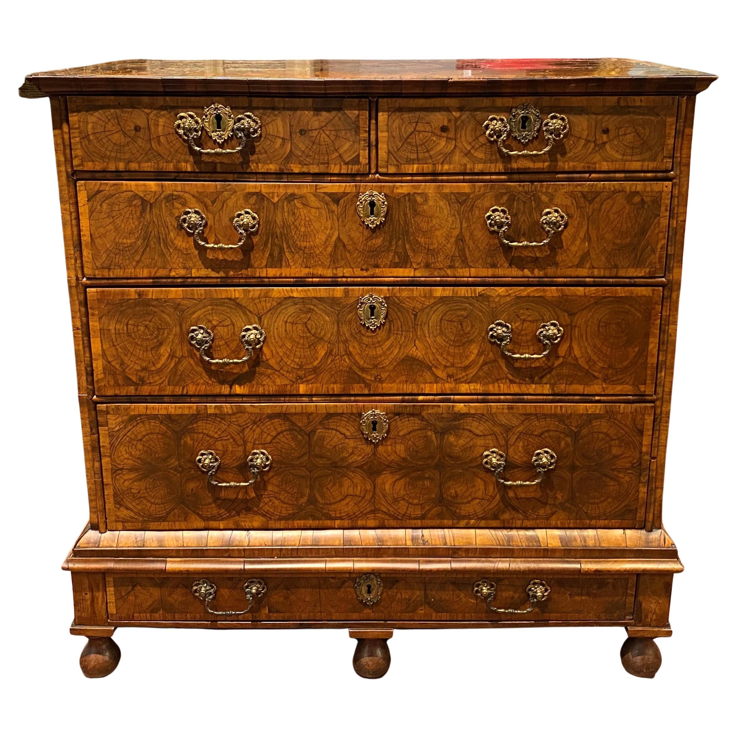 18th Century English Endgrain Walnut Veneer Chest of Drawers from Minley Manor For Sale