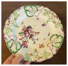 18th c English George II Longton Hall Porcelain Strawberry Leaf Plate Circa 1755