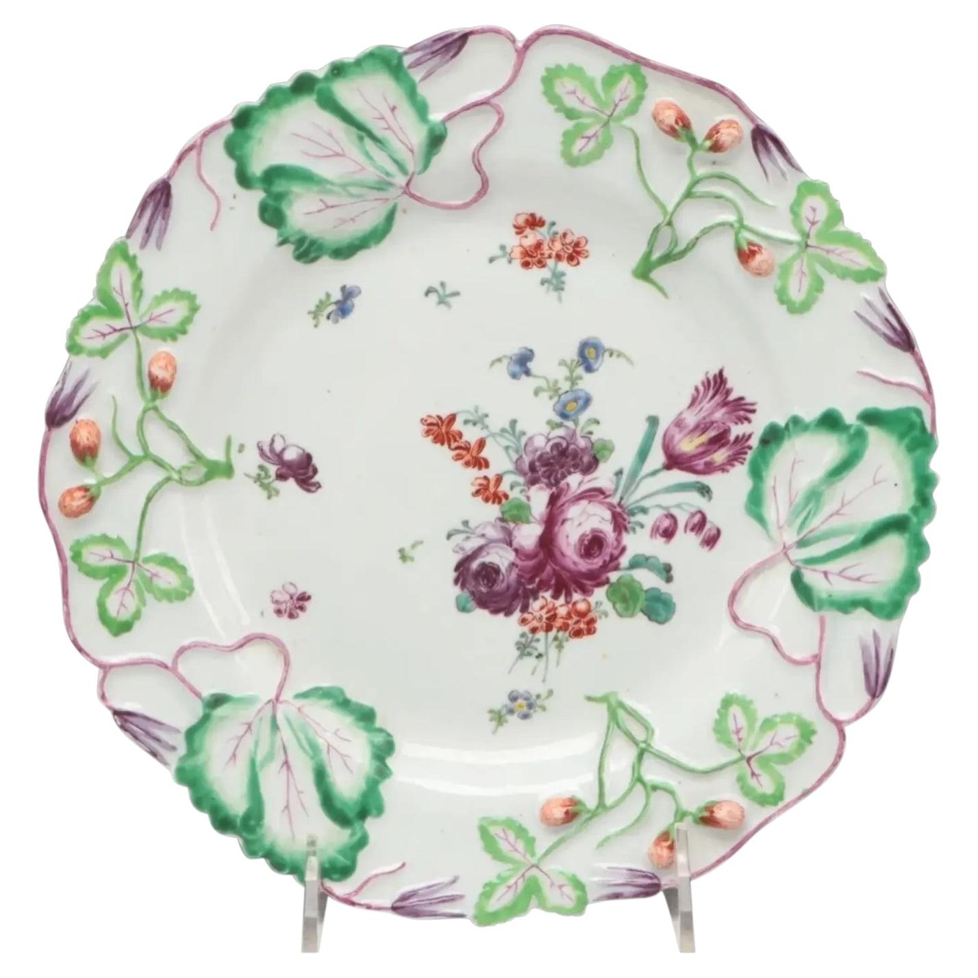 18th c English George II Longton Hall Porcelain Strawberry Leaf Plate Circa 1755