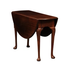 18th C English George II Mahogany Drop Leaf Table w/ Acanthus Leaf