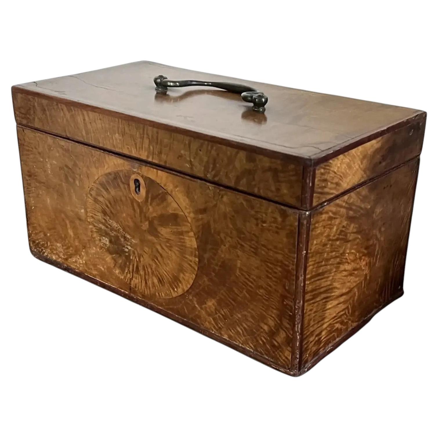 18th c. English George III Satinwood and Mahogany Tea Caddy Box Circa 1790 For Sale