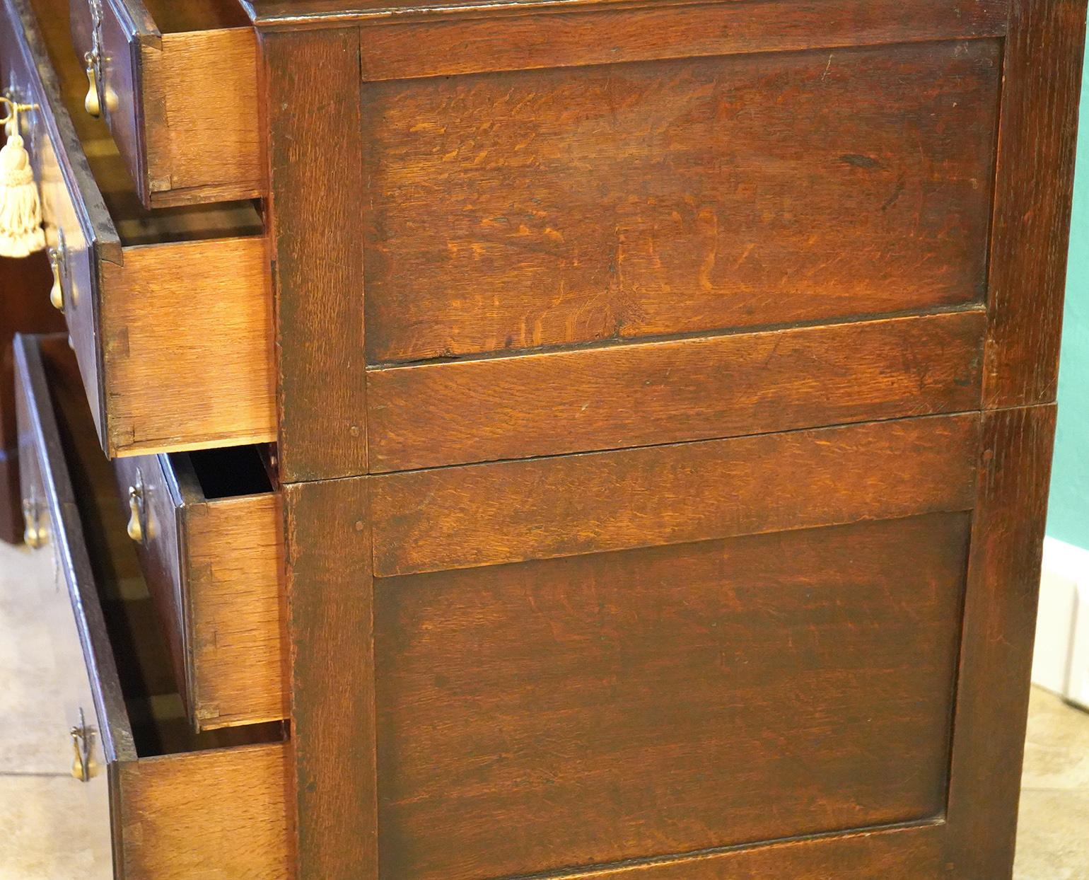 18th C. English Georgian Two Part Oak Chest of Drawers with Beautiful Brasses 5