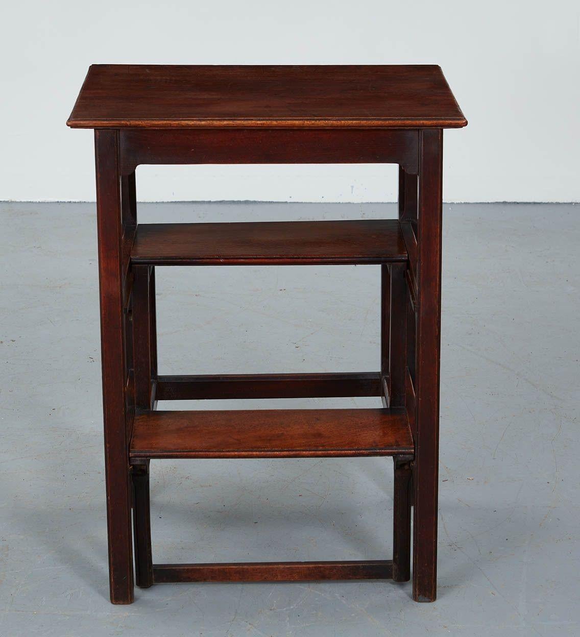 A rare 18th century English mahogany metamorphic table with integral fold away step ladder. Fine quality construction and superb timber. Beaded edges and chamfered stretchers with molded edge to top. Delicate, elegant appearance but functionally