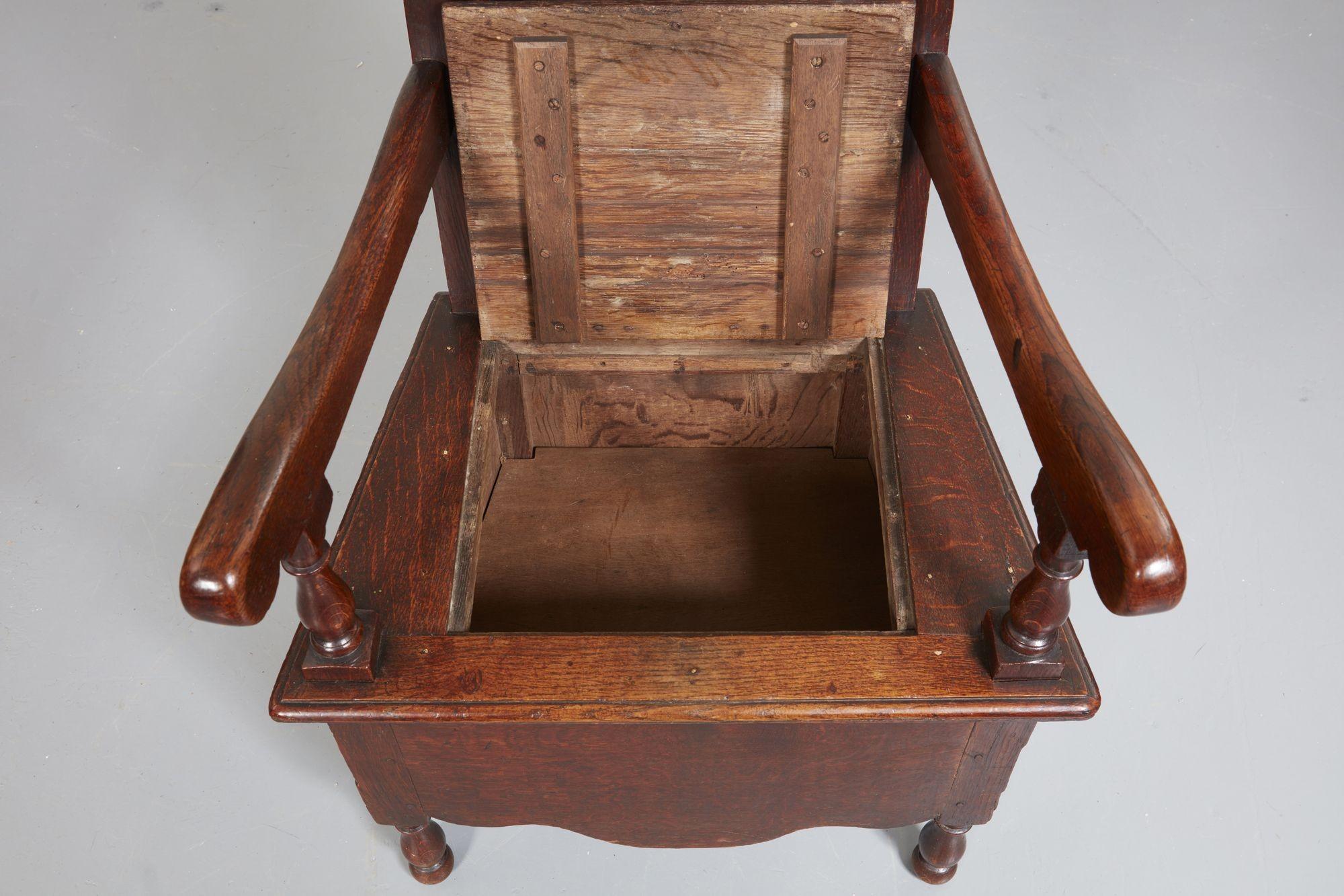 Oak 18th c. English Paneled Commode Armchair For Sale