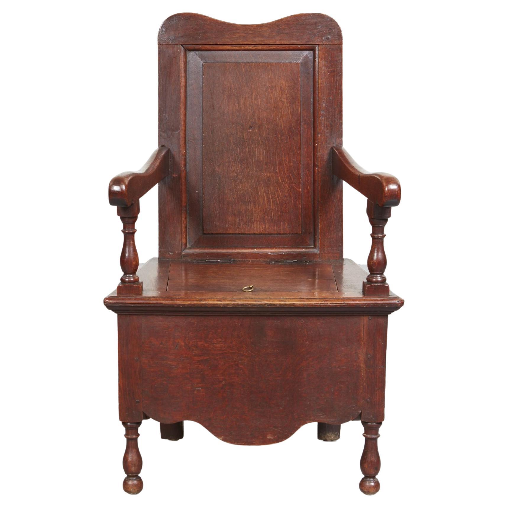 18th c. English Paneled Commode Armchair For Sale
